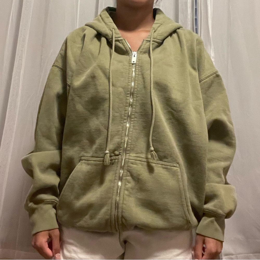 Brandy Melville Matcha Green Christy Zip-Up Hoodie - One Size